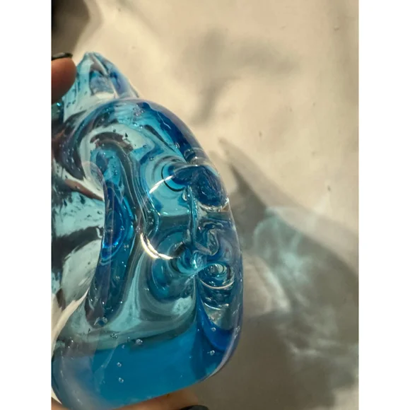 Blenko? Style MCM Hand Blown Blue Art Glass Fish Heavy Bowl Italian